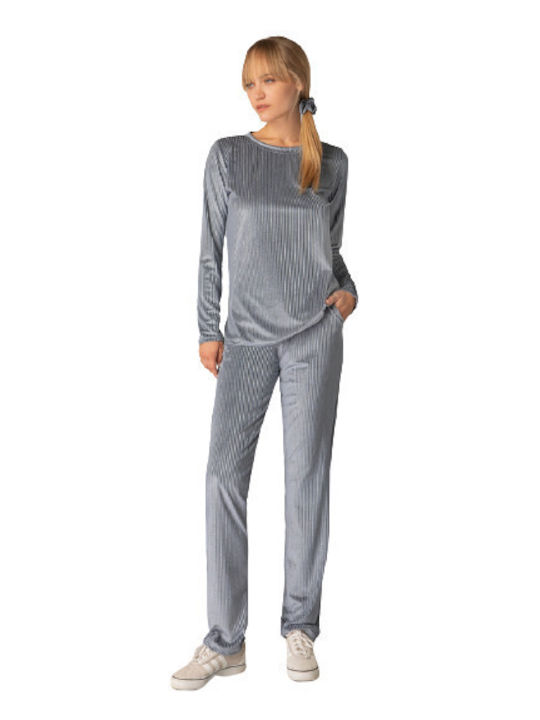 Milena by Paris Winter Women's Pyjama Set Velvet Silver