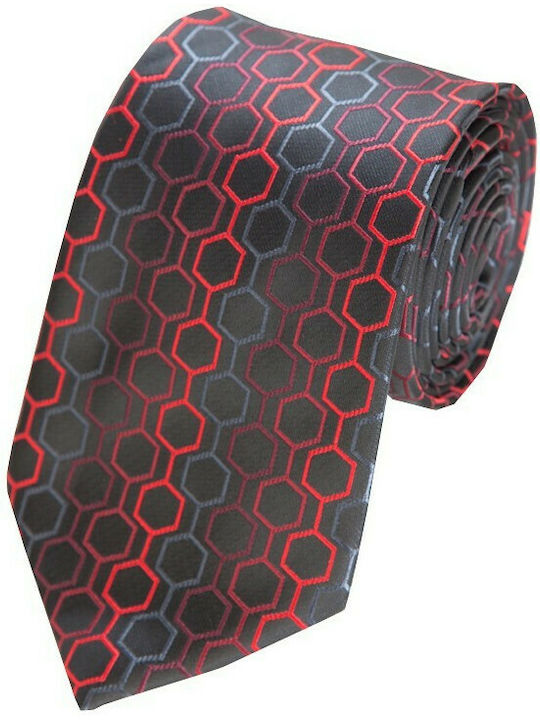 EPIC 0440 - Black silk tie with red woven geometric woven decoration