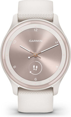 Garmin Vivomove Sport 40mm Waterproof Smartwatch with Heart Rate Monitor (Ivory Case and Silicone Band with Peach Gold Accents)