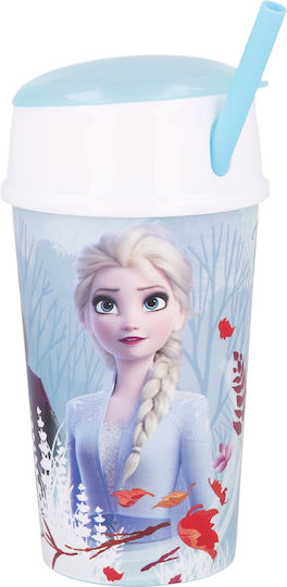 Stor Forest Glass Water made of Plastic in Blue Color with straw 400ml