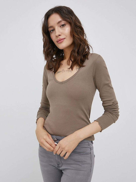 Vero Moda Women's Blouse Long Sleeve with V Neck Brown