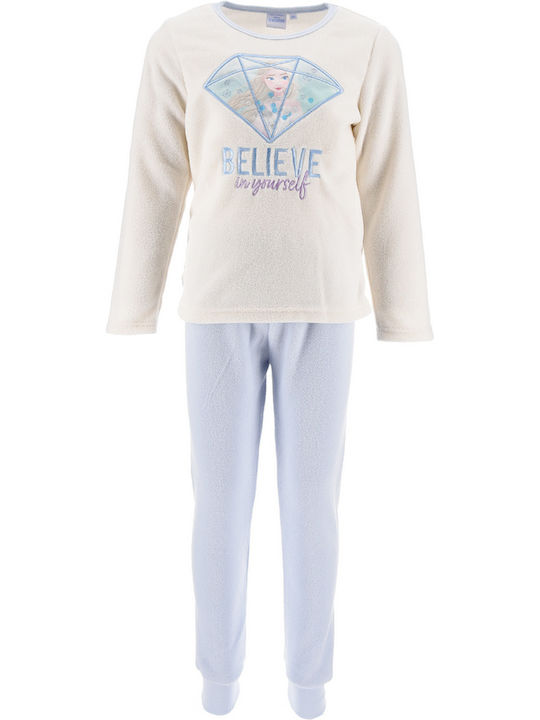 Sun City Set Top & Bottom Kids Winter Fleece Pyjamas White