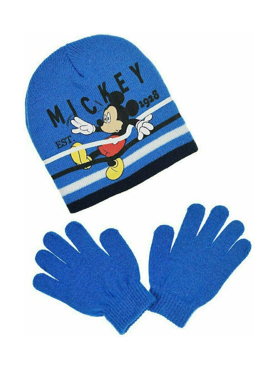 Sun City Kids Beanie Set with Gloves Knitted Blue