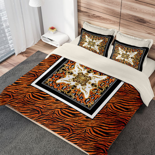 Makis Tselios Home Asia Set Coverlet Queen Size Cotton Satin Brown 220x240cm 3pcs