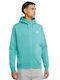 Nike Sportswear Club Men's Sweatshirt Jacket with Hood and Pockets Turquoise