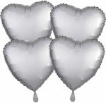 Set of 4 Balloons Foil Silver Valentine's Day Hearts