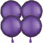 Set of 4 Balloons Foil Purple Round Satin Luxe