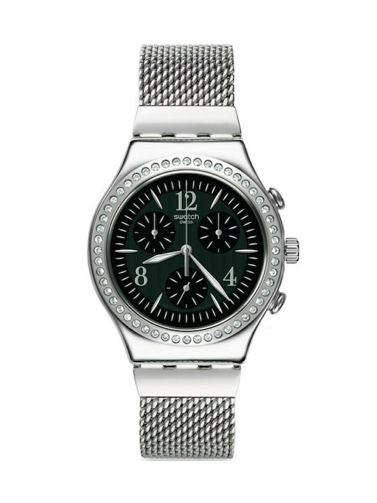Swatch Made In Black Restyled Uhr Chronograph mit Silber Metallarmband