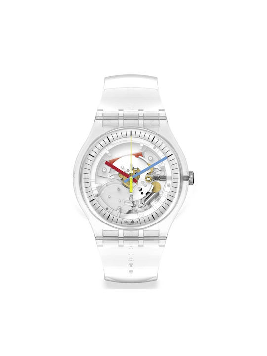 Swatch Clearly New Gent Ρολόι Μπαταρίας με Καουτσούκ Λουράκι σε Λευκό χρώμα