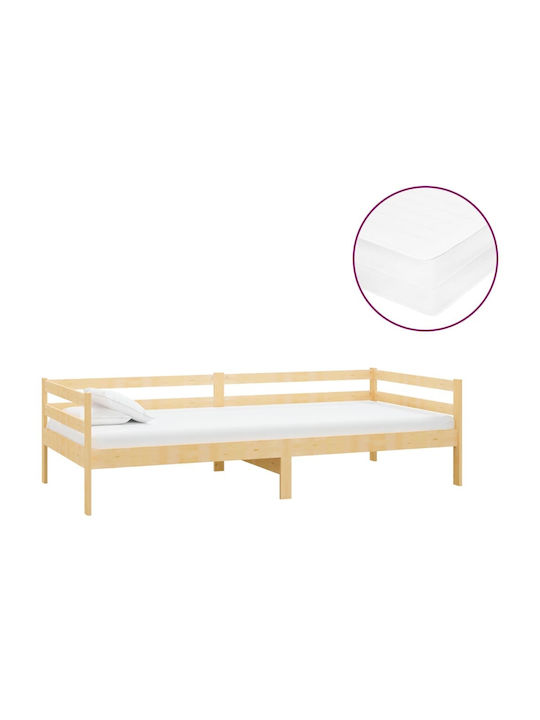 Single Solid Wood Sofa Bed with Slats & Mattress 90x200cm