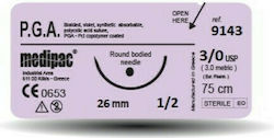 Medipac PGA 3/0 Surgical Sutures Length 75cm with Needle 26mm
