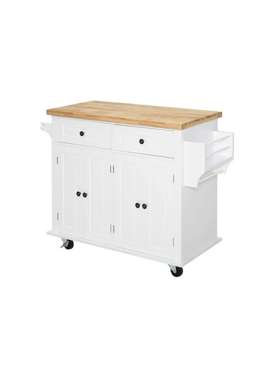 HomCom Kitchen Trolley Wooden in White Color 6 Slots 111x44.5x82.5cm