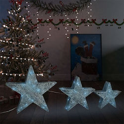 vidaXL Χριστουγεννιάτικα Διακοσμητικά Επιτραπέζια Αστέρια Φωτιζόμενα Υφασμάτινα Ασημί 3τμχ