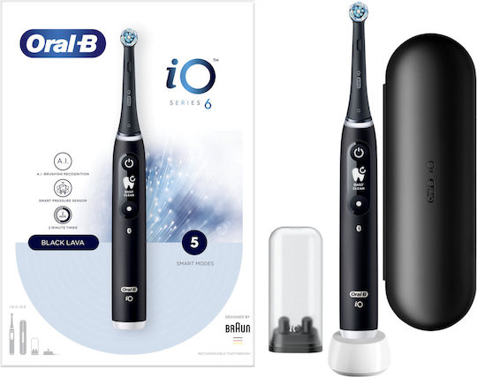 IO Series 6 Electric Toothbrush with Brushing Timer, Pressure Sensor & Travel Case Black Lava