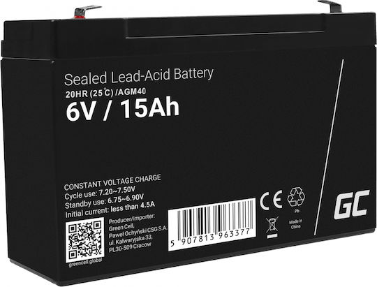 Green Cell Батерия UPS с Капацитет 15Ах и Напрежение 6V AGM40 1бр