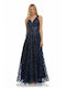 Farmaki Maxi Fancy Dress Sleeveless Navy Blue