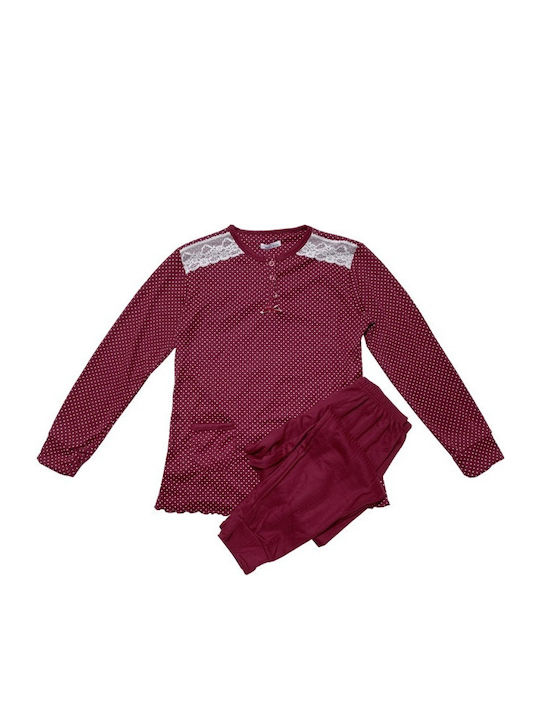 Ustyle Winter Women's Pyjama Set Cotton Burgundy