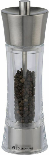 Zassenhaus Aachen Manual Glass Pepper Mill 18cm Silver