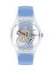Swatch Clearly Blue Striped Ανδρικό Ρολόι 41mm Μπαταρίας με Μπλε Καουτσούκ Λουράκι
