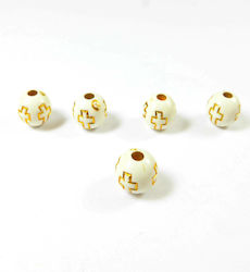 Cross round acrylic bead 8mm/100 pcs White-Gold