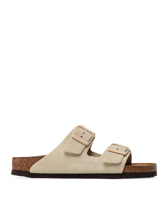 Arizona Soft Footbed Suede Leather Women's Flat Sandals Anatomic Almond Narrow Fit