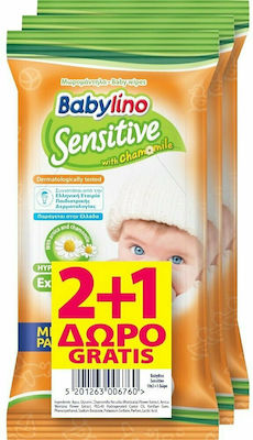 Babylino Sensitive with Chamomile Υποαλλεργικά Μωρομάντηλα χωρίς Οινόπνευμα & Parabens με Χαμομήλι 3x10τμχ