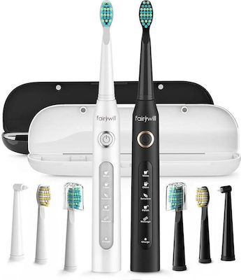 FairyWill D7 FW-507 Electric Toothbrush with Timer and Travel Case Black / White