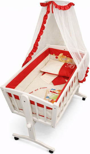 Beboulino Wiege Red Stork mit Matratze und Rädern White