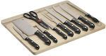 Click Rectangular Wooden Chopping Board Set with Knives, Scissors, Fork & Masati Beige 45x35cm 11pcs