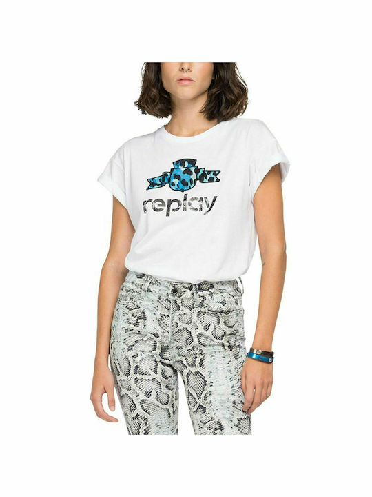 Replay Γυναικείο T-shirt Λευκό με Στάμπα