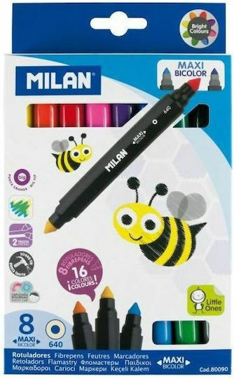 Milan Double Μαρκαδόροι Ζωγραφικής 8mm Χονδροί, με Διπλή Μύτη Σετ 8 χρώματα