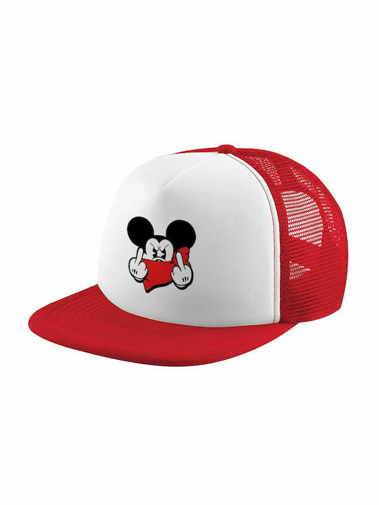 Mickey fuck off, Καπέλο Ενηλίκων Soft Trucker με Δίχτυ Red/White (POLYESTER, ΕΝΗΛΙΚΩΝ, UNISEX, ONE SIZE)