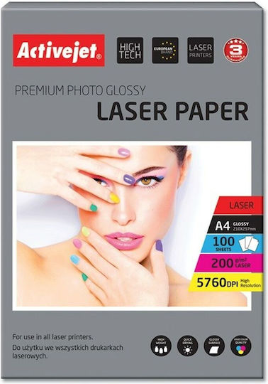 Active Jet Premium Photo Φωτογραφικό Χαρτί Gloss A4 (21x30) 200gr/m² για Εκτυπωτές Laser 100 Φύλλα