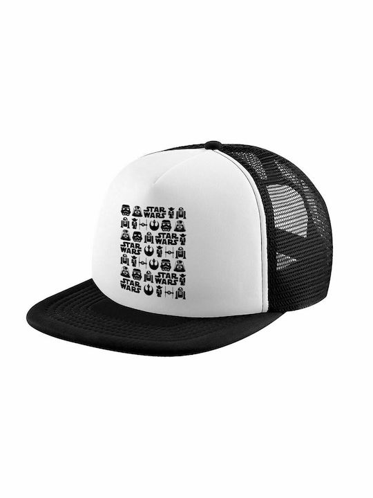 Star Wars Pattern, Adult Soft Trucker Hat with Mesh Black/White (POLYESTER, ADULT, UNISEX, ONE SIZE)