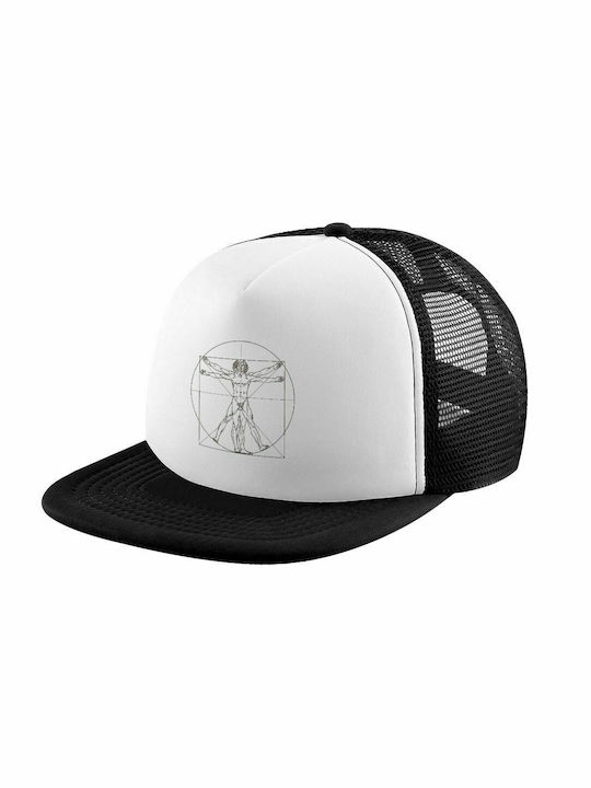 Leonardo da Vinci Vitruvian Man Adult Soft Trucker Hat with Mesh Black/White (POLYESTER, ADULT, UNISEX, ONE SIZE)