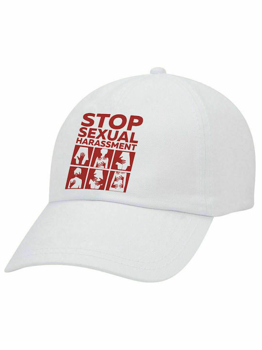 STOP sexuelle Belästigung, Erwachsene Baseballkappe Weiß 5-Panel (POLYESTER, ERWACHSENE, UNISEX, EINE GRÖßE)