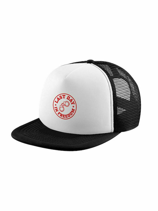 Letzter Tag Freiheit, Erwachsene Weiche Trucker-Mütze mit Netz Schwarz/Weiß (POLYESTER, ERWACHSENE, UNISEX, EINHEITSGRÖßE)