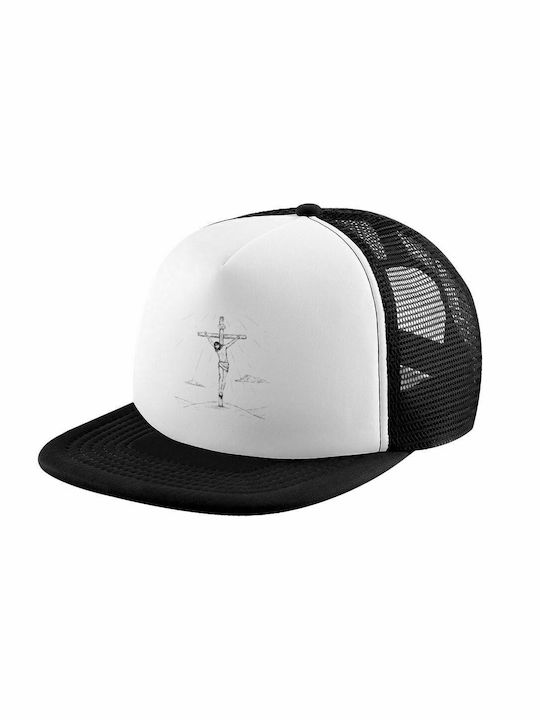 Jesus Christ, Adult Soft Trucker Hat with Mesh Black/White (POLYESTER, ADULT, UNISEX, ONE SIZE)