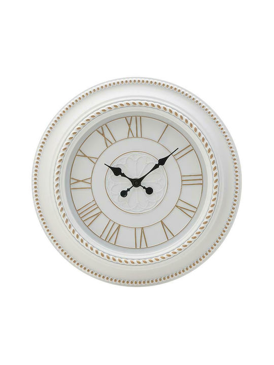 Inart Ρολόι Τοίχου Πλαστικό Λευκό/ Χρυσό 50cm