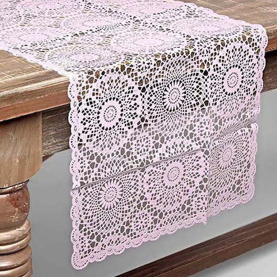 JK Home Decoration Runner Подредба 9161.3 с Бродерия Розова 40x150см