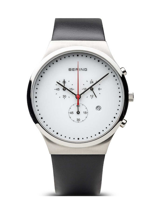 Bering Time Men's Watch 40mm Chronograph Battery with Black Leather Strap