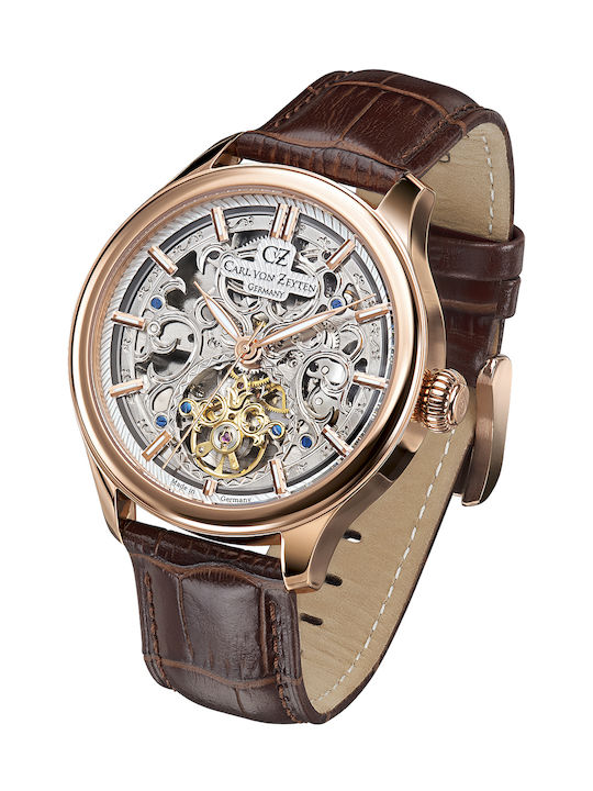 Carl Von Zeyten Ανδρικό Ρολόι 46mm Αυτόματο με Καφέ Δερμάτινο Λουράκι