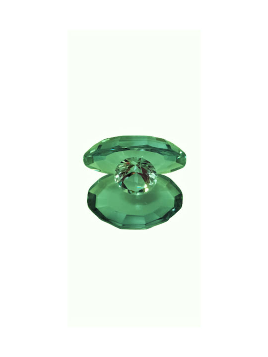 DECORATIVE GREEN GLASS SCALLOP WITH DIAMOND IN A BOX 7X8CM