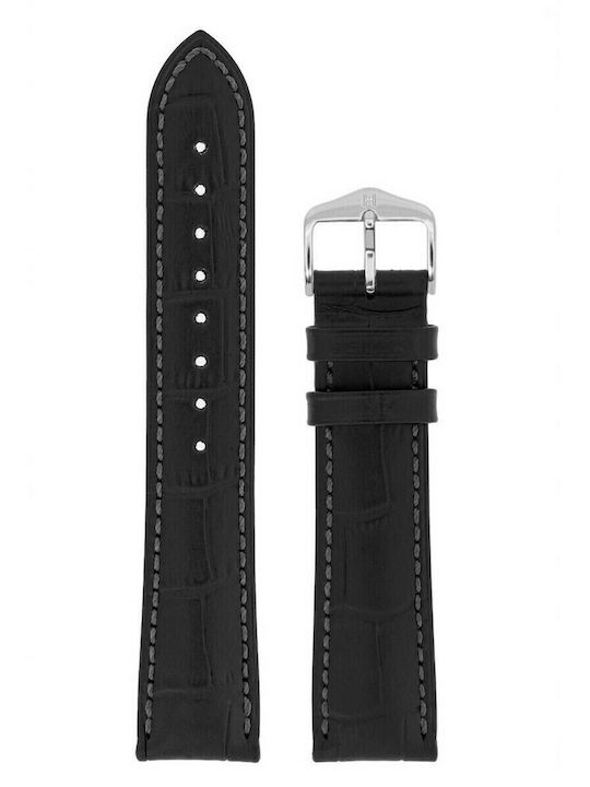 Hirsch Duke Alligator Long Δερμάτινο Λουράκι Μαύρο 20mm