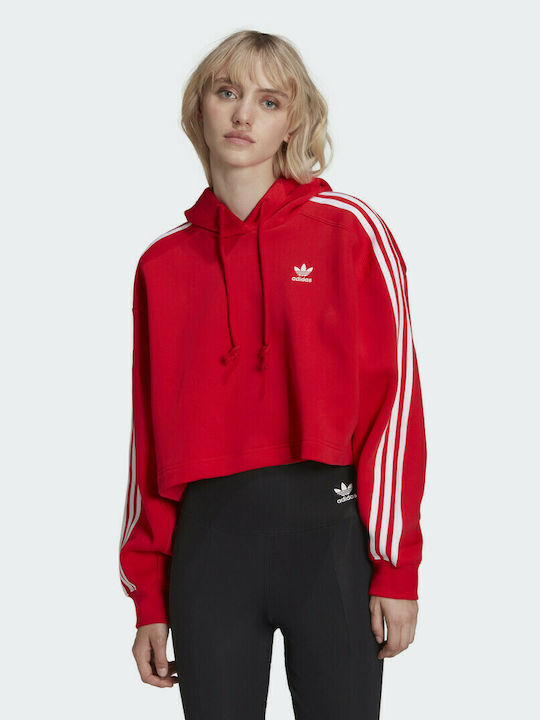 Adidas Adicolor Classics Cropped Γυναικείο Φούτερ με Κουκούλα Vivid Red