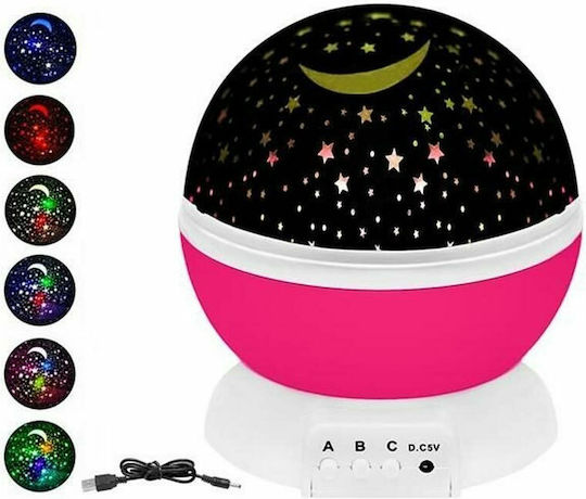 Rotating Kids Projector Lamp with Star Projection with Color Changes Pink 12.7x12.7x13.5εκ.