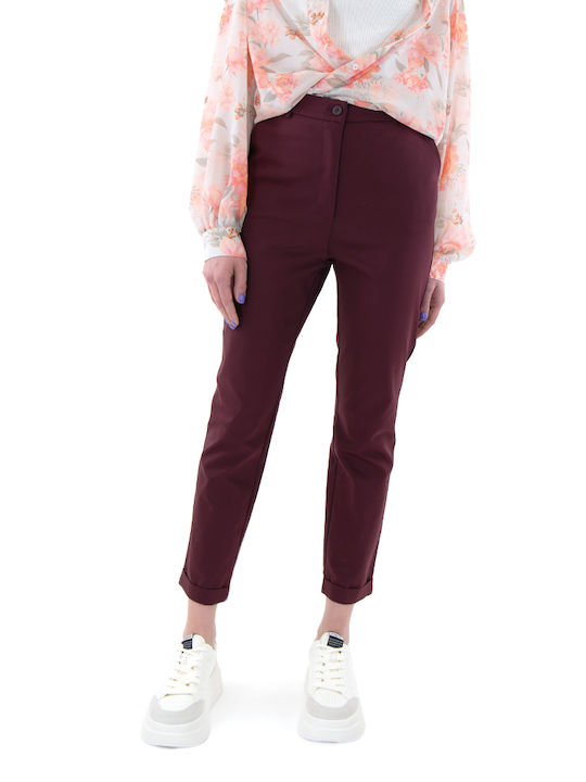 Moutaki Women's High-waisted Chino Trousers in Slim Fit Burgundy