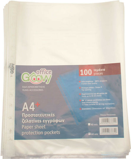 Groovy Plastic Binder Pockets for Documents Type "P" A4 with Holes and Reinforcement 100 Pieces