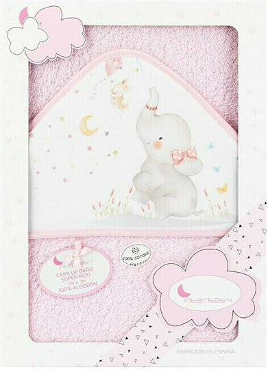 Interbaby Baby Hooded Towel Elefante Pink 100x100cm