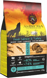 Ambrosia Fresh Salmon & Turkey Senior Light Sterilized Mini Breeds 1.5kg Ξηρά Τροφή Διαίτης για Ηλικιωμένους Στειρωμένους Σκύλους Μικρόσωμων Φυλών με Γαλοπούλα και Σολομό